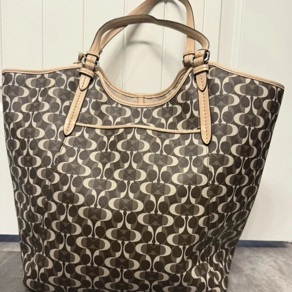 Coach Canvas Tote in Brown and Tan Signature Print - Picture 2 of 7